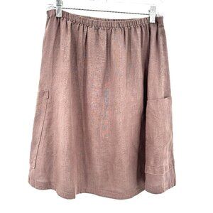 KLEEN Women's Brown Linen Pull On Elastic Waist Utility Mini Skirt Size Medium